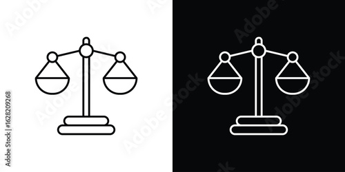 Scales of justice icon or logo, simple minimal style. outline doodle icon.