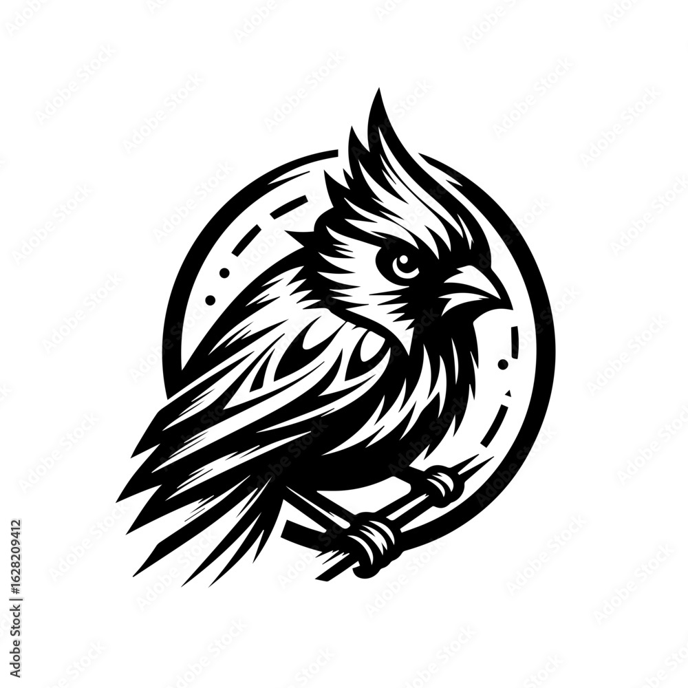 Fototapeta premium Illustration of a cardinal bird isolated on white background in black color