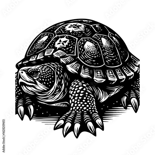 Detailed turtle illustration isolated on white background in vintage style