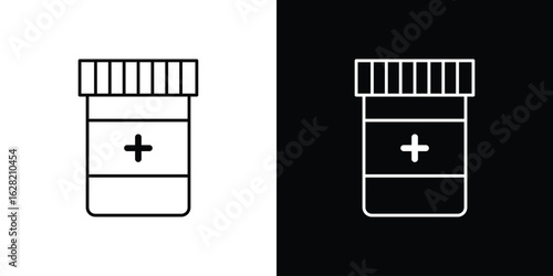 Pill bottle icon or logo, simple minimal style. outline doodle icon.