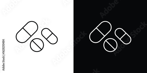 Pills icon or logo, simple minimal style. outline doodle icon.