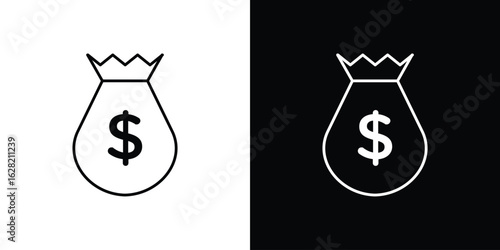 Money bag icon or logo, simple minimal style. outline doodle icon.