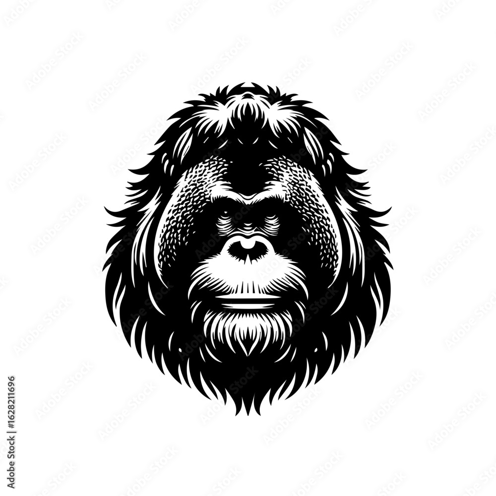 Obraz premium Orangutan head illustration isolated on white background in vintage style