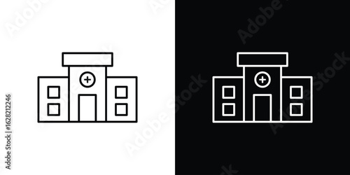 Hospital icon or logo, simple minimal style. outline doodle icon.