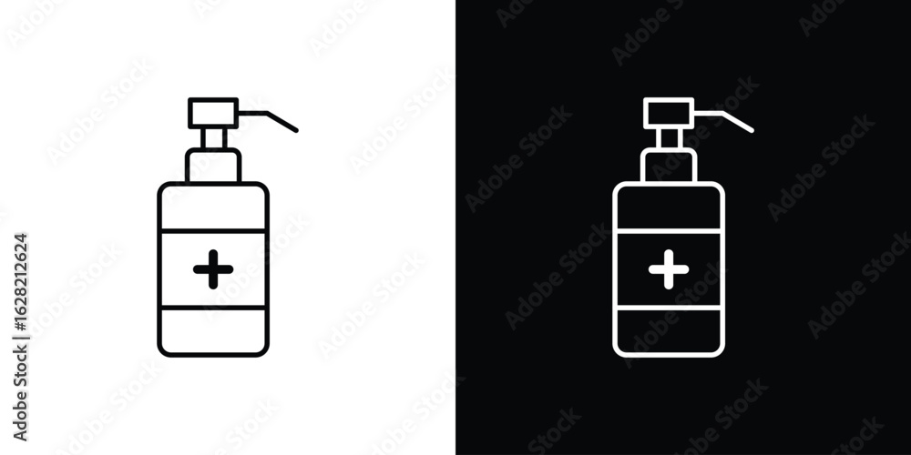 Obraz premium Hand sanitizer icon or logo, simple minimal style. outline doodle icon.
