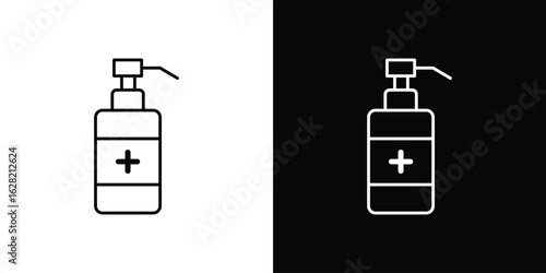 Hand sanitizer icon or logo, simple minimal style. outline doodle icon.