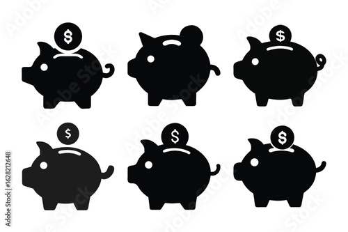 piggy bank icons set