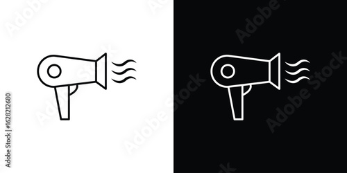 Hair dryer icon or logo, simple minimal style. outline doodle icon.