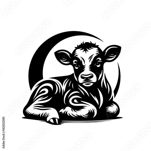 Adorable calf illustration isolated on white background, a symbol of farm life