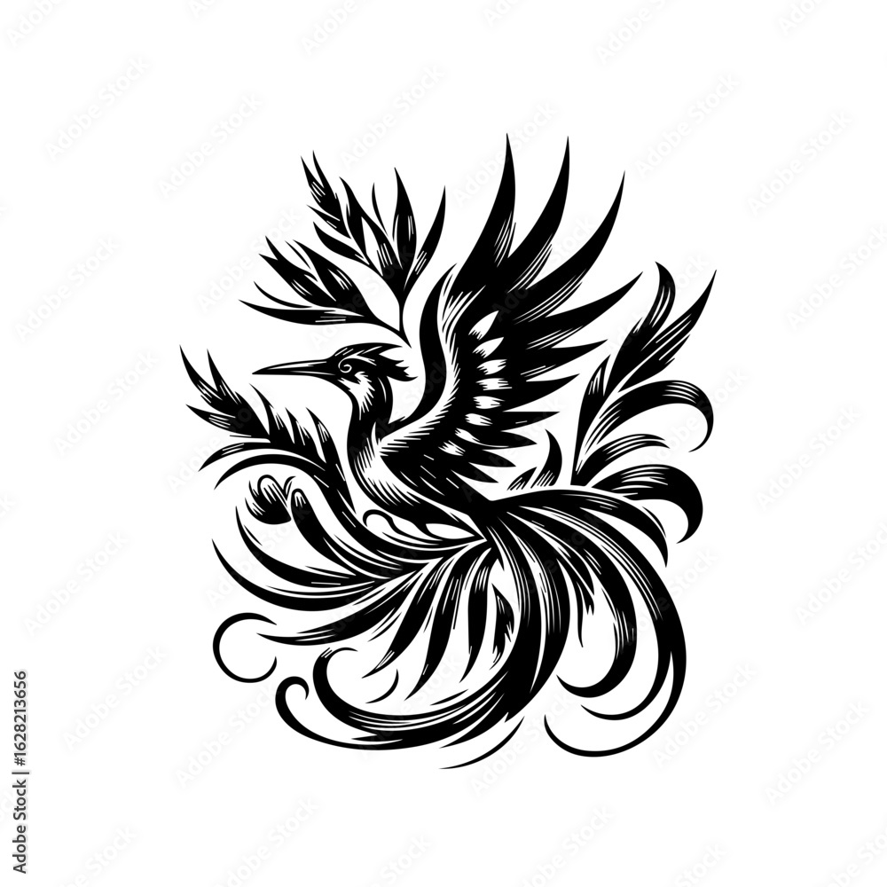 Obraz premium Illustration of a phoenix isolated on white background, rising from the ashes