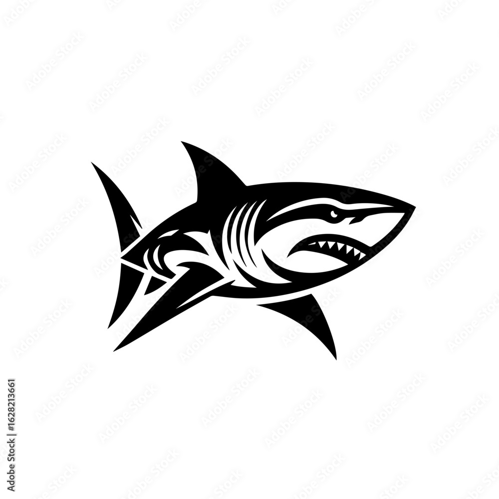 Obraz premium Shark silhouette illustration isolated on white background in black color