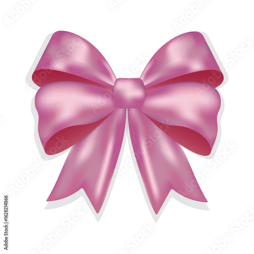 Billede på lærred Pink satin bow with elegant ribbon and tails, shiny realistic gift decoration for birthdays, holidays, and party designs