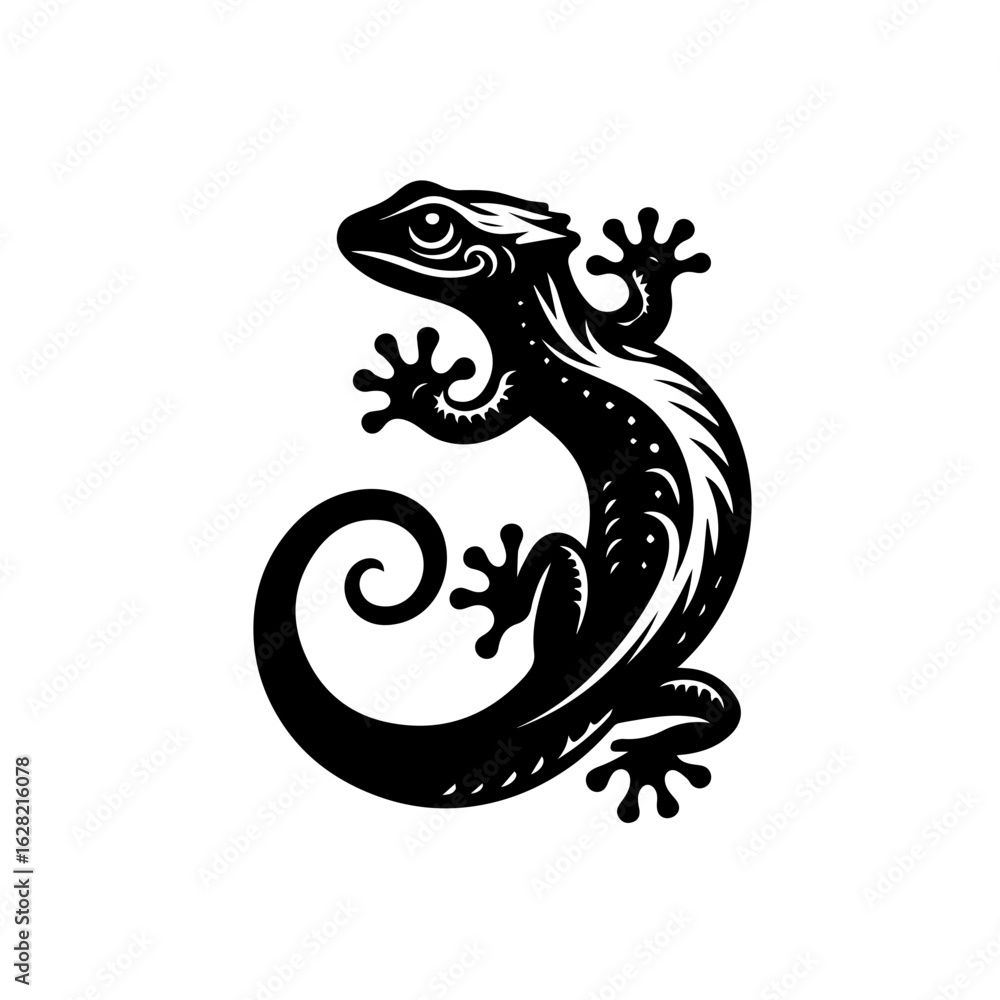 Obraz premium Stylized black gecko lizard with ornamental patterns.