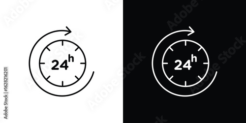 24 Hrs icon or logo, simple minimal style. outline doodle icon.