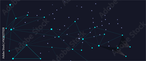 Dark blue network background of dots and lines crossing each other, abstract technological background