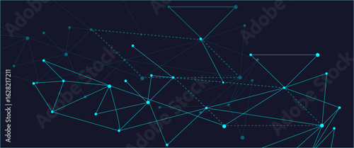 Dark blue network background of dots and lines crossing each other, abstract technological background