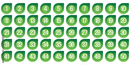 Green Number Labels 1–50 – Clean Modern Icons for UI, Web, Infographics, and Education