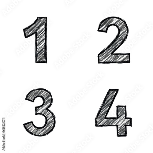 Numbers 1 to 4 in sketch style