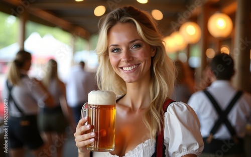 Attractive Blonde Woman at Oktoberfest With Beer. High quality