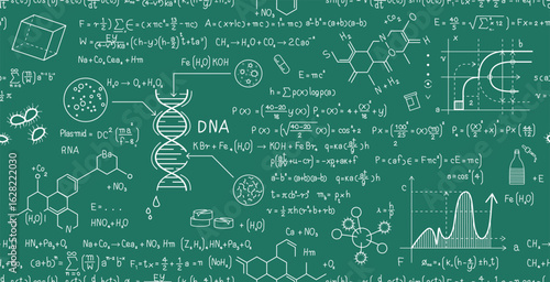 Seamless medical research science background on a blackboard.