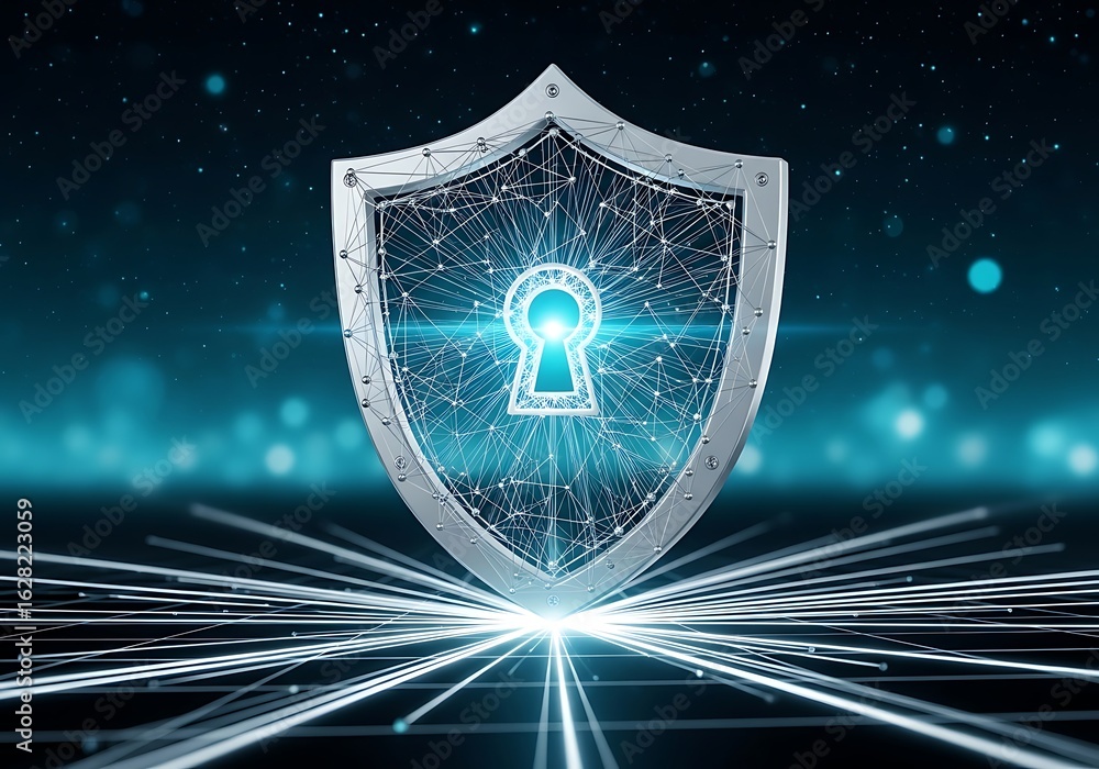 Fototapeta premium Cybersecurity Shield: Futuristic Digital Protection Network, Keyhole, Data Security Concept.