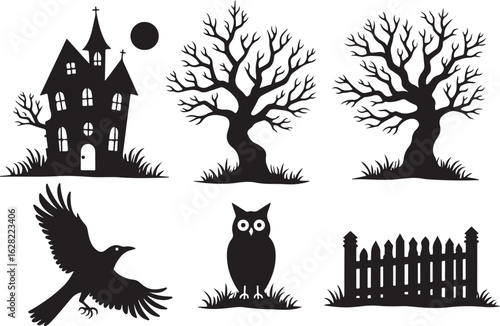 Spooky Halloween silhouettes create a hauntingly beautiful scene for your projects
