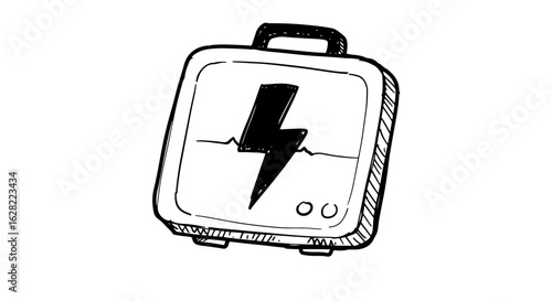 Hand-drawn defibrillator with lightning bolt for medical device concept design