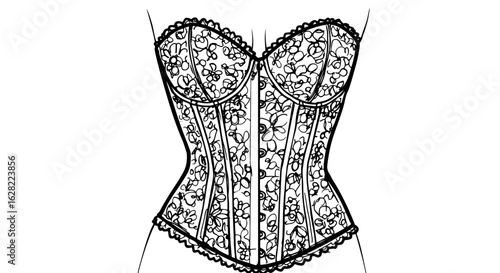 Elegant lace corset design with floral patterns for fashion or lingerie concepts