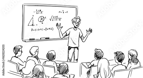 Educational lecture presentation with enthusiastic speaker and engaged audience in classroom setting