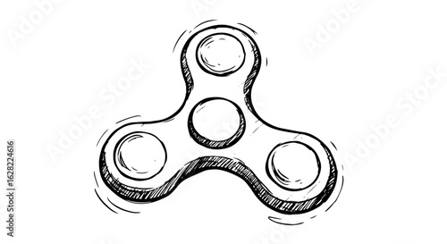 Hand drawn sketch of fidget spinner with arrow concept for casual fun