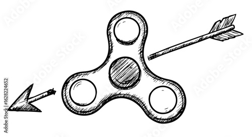 Playful sketch of fidget spinner with arrow design elements