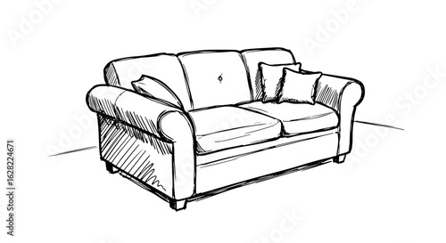 Monochrome sketch of a comfortable therapy couch for interior design