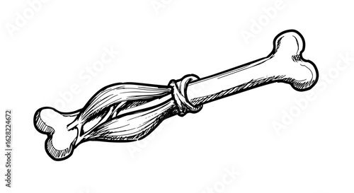 Anatomical sketch of tendon and bone structure for educational use