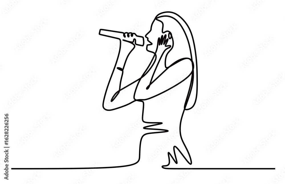 Obraz premium continuous line art of a female singer performing in a concert. concept of a musician singing