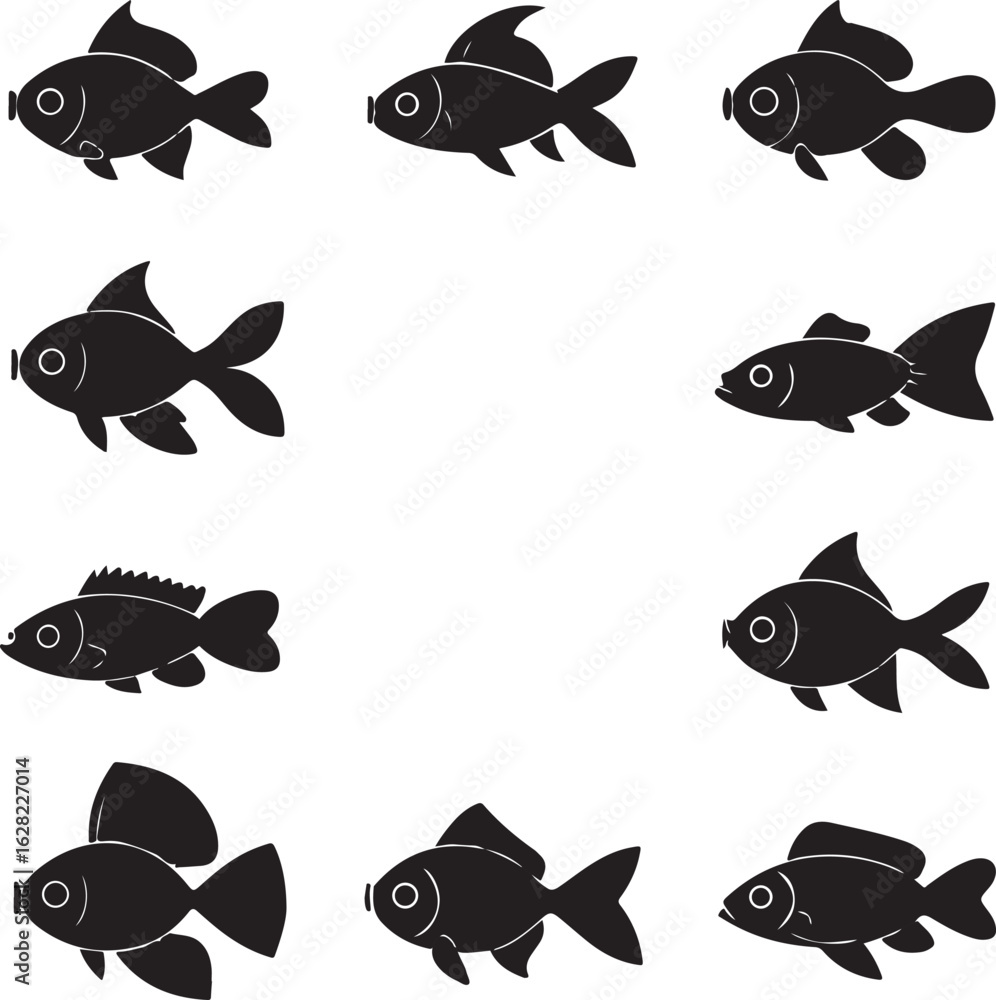 Naklejka premium Collection of various fish silhouettes