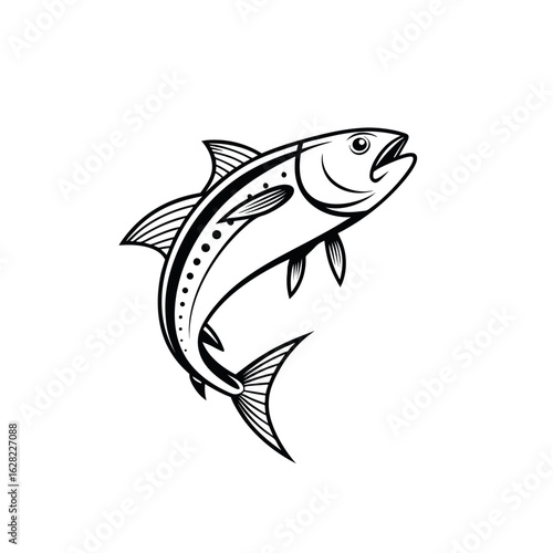 black and white jumping fish line illustration