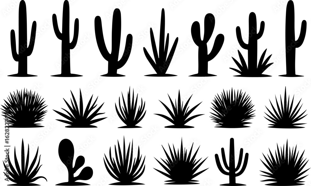 Fototapeta premium Cactus and Desert Plant Silhouettes Collection