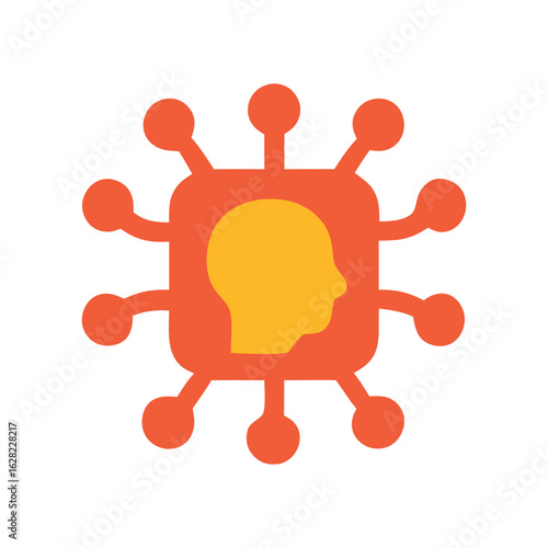 A design for an AI Technology Concept Vector based on the depiction of a brain, neural network architecture, and a digital user interface.