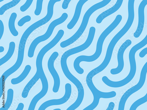 Abstract seamless pattern of flowing blue organic lines on a light blue background