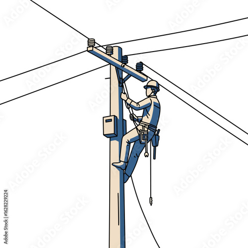 High voltage electric power lines and poles against a blue sky