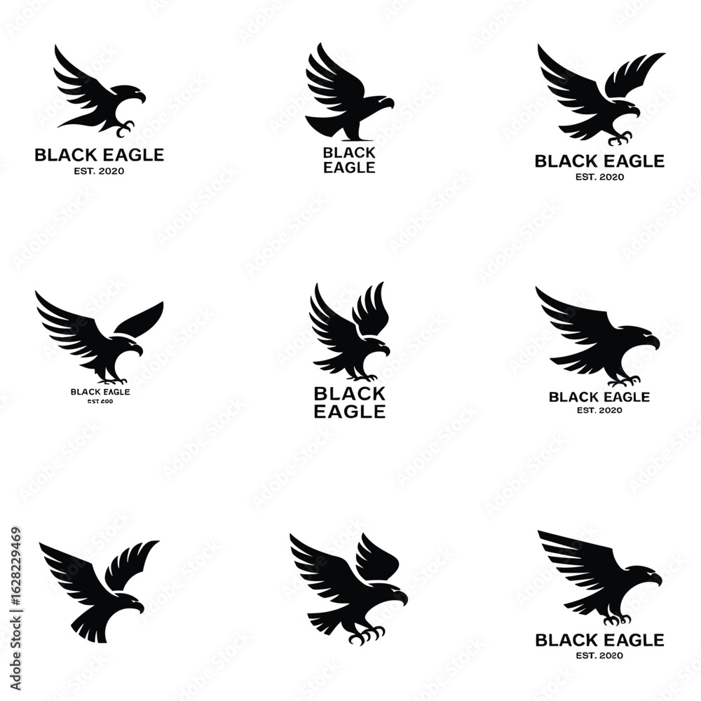 Obraz premium Set of Black Eagle Vector Logo Designs Representing Power and Freedom in Modern Black and White Style