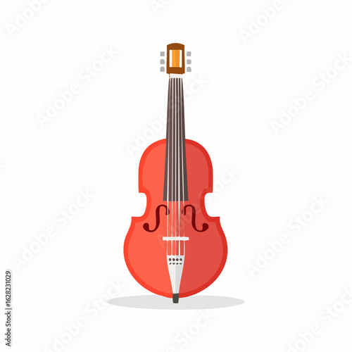 Red double bass string musical instrument flat vector illustration