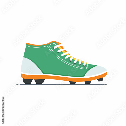 Vibrant green athletic high-top shoe with orange sole and cleats, dynamic sports footwear illustration