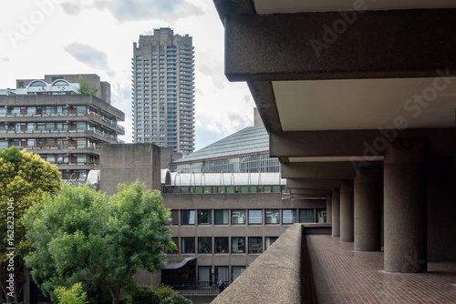 Brutalist architecture of the Barbican Centre in London.