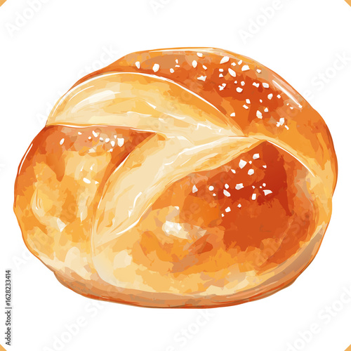 Vector illustration of a golden brown bread roll on white background. Vector illustration of traditional bakery on white background