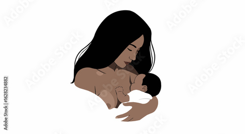 A mother tenderly breastfeeding her baby, creating a bond of love and nourishment.