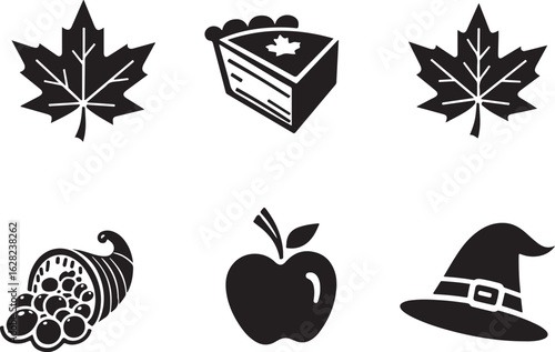 Elegant monochrome icons celebrate autumn harvest and Halloween season
