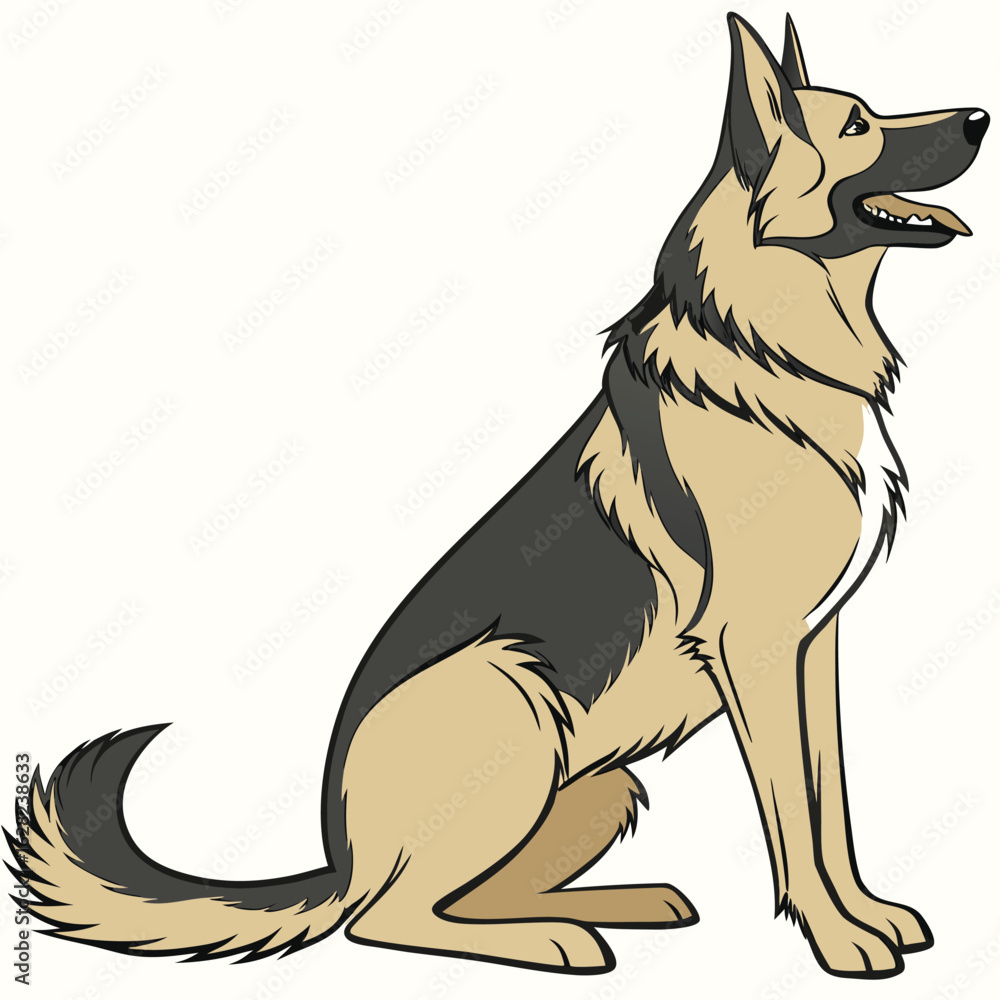Obraz premium German Shepherd Dog Sitting and Panting Illustration