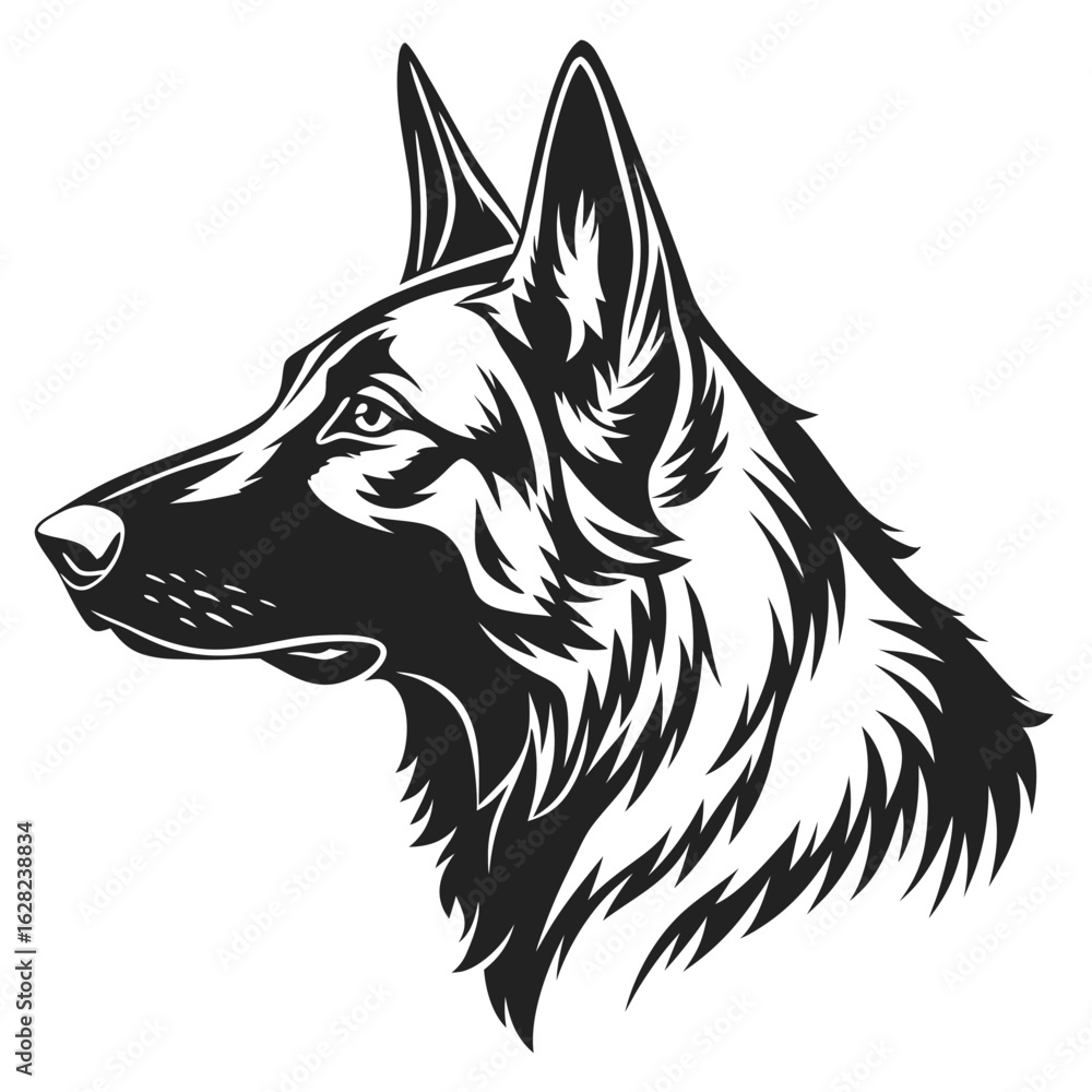 Naklejka premium German Shepherd Dog Head Profile Black and White Illustration