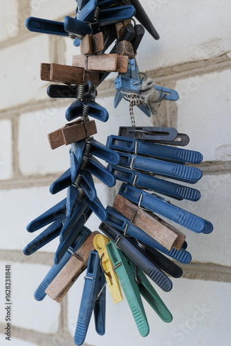 clothespins for drying clothes on a rope